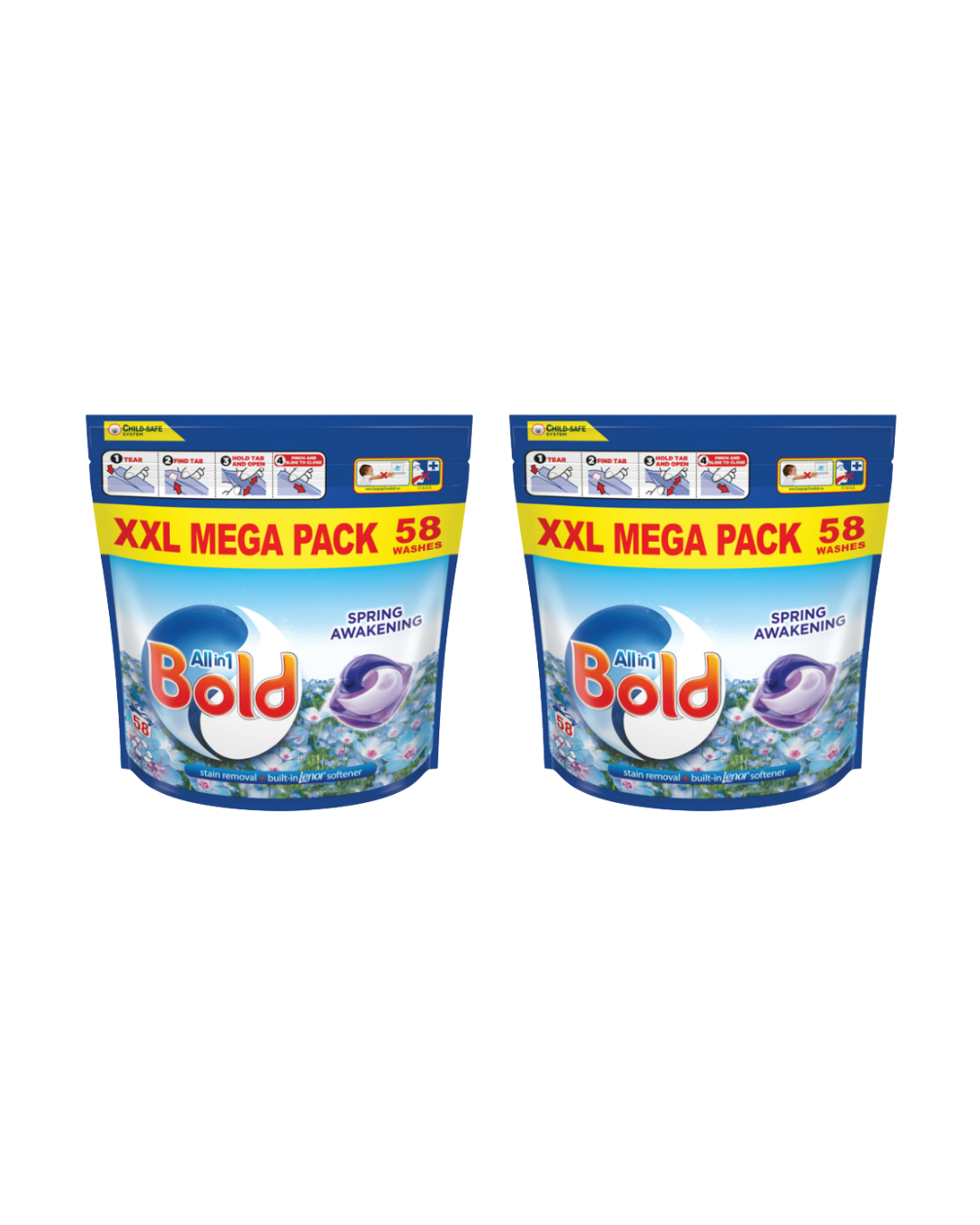 Bold All-In-1 Pods Washing Capsules Spring Awakening, 2 x 58 Washes (116 Washes)